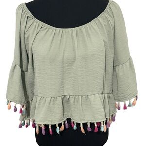 Envy Light Green Blouse with Multicolor Tassels